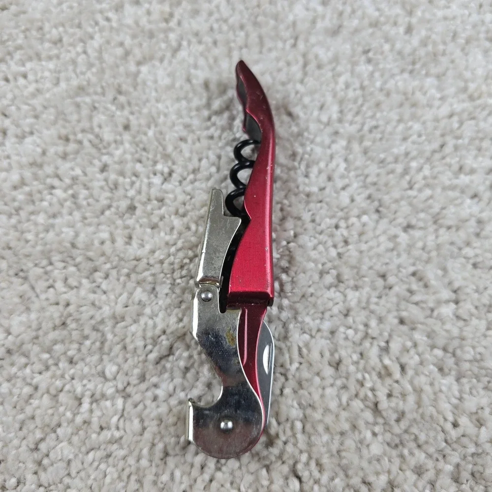 TrueTap‎ Waiters Corkscrew Red Double Hinged Wine Key Bottle Opener Foil Cutter